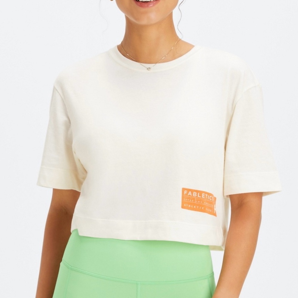Fabletics Jade Short-Sleeve Boxy Tee | Egret | XXL